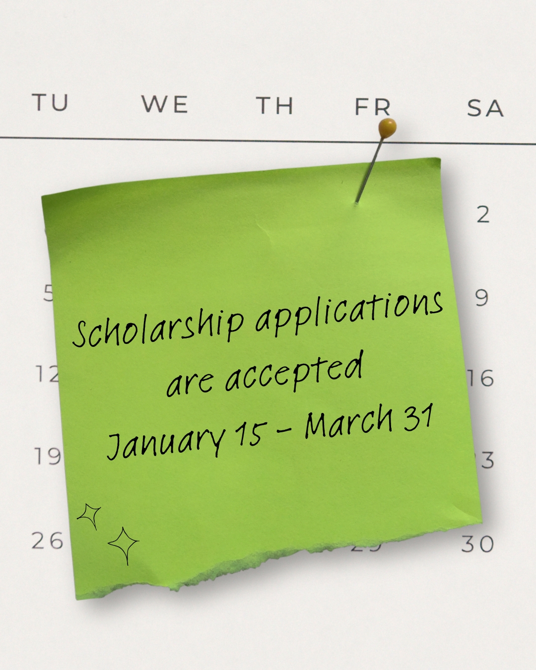 Scholarship applications are accepted January 15 – March 31